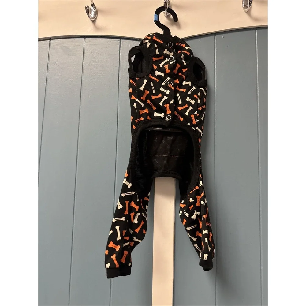 Glow-in-the-Dark Halloween Black‎ LAZY BONES Graphic Dog Pet Pajamas Size S